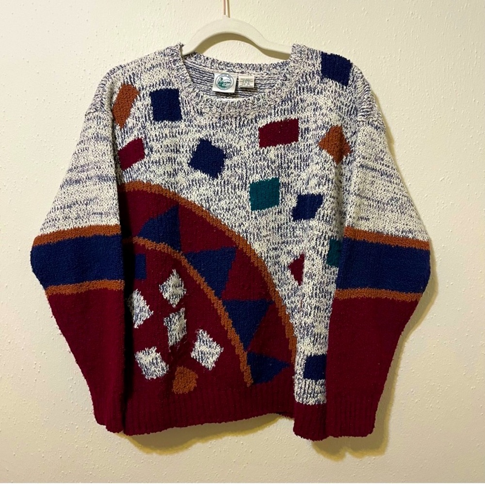 Colter Bay Int. Vintage Mock Neck Chunky Geometric Knit Sweater